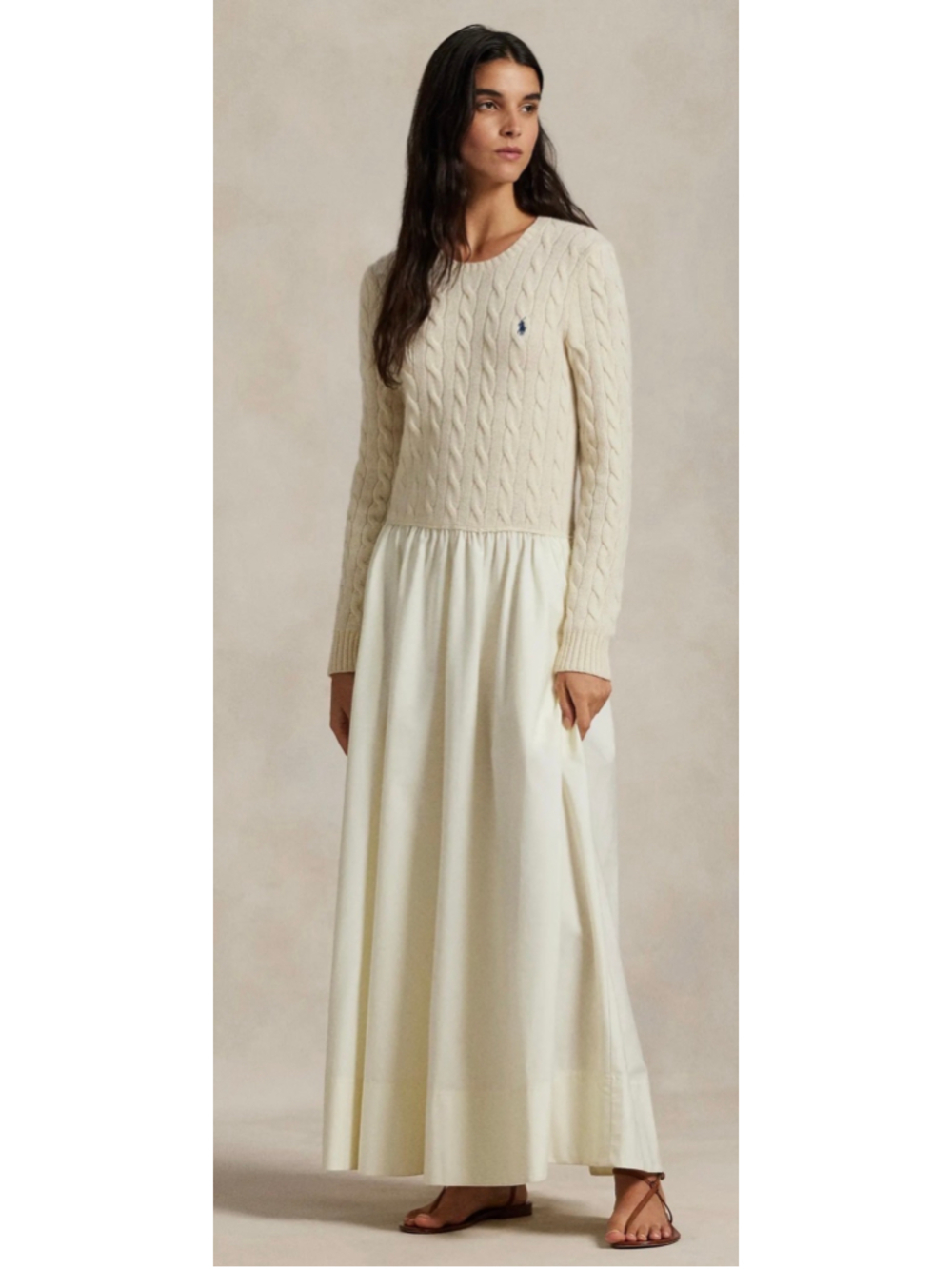 Women's Ralph Lauren Cable Knit Maxi Dress Size S Cream Blue Wool Cashmere NWT
